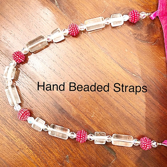 Floral Hot Pink Needlepoint Tote/Shoulder Bag with Beaded Handle, Suede Lining - Picture 4 of 11